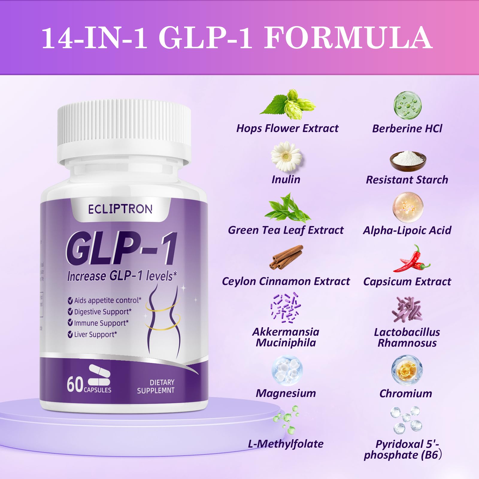 Ecliptron GLP-1 capsules arranged to emphasize gut health benefits.