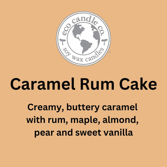 Eco Candle Co caramel-rum-cake scent offers rich dessert-inspired fragrance for warm evenings.