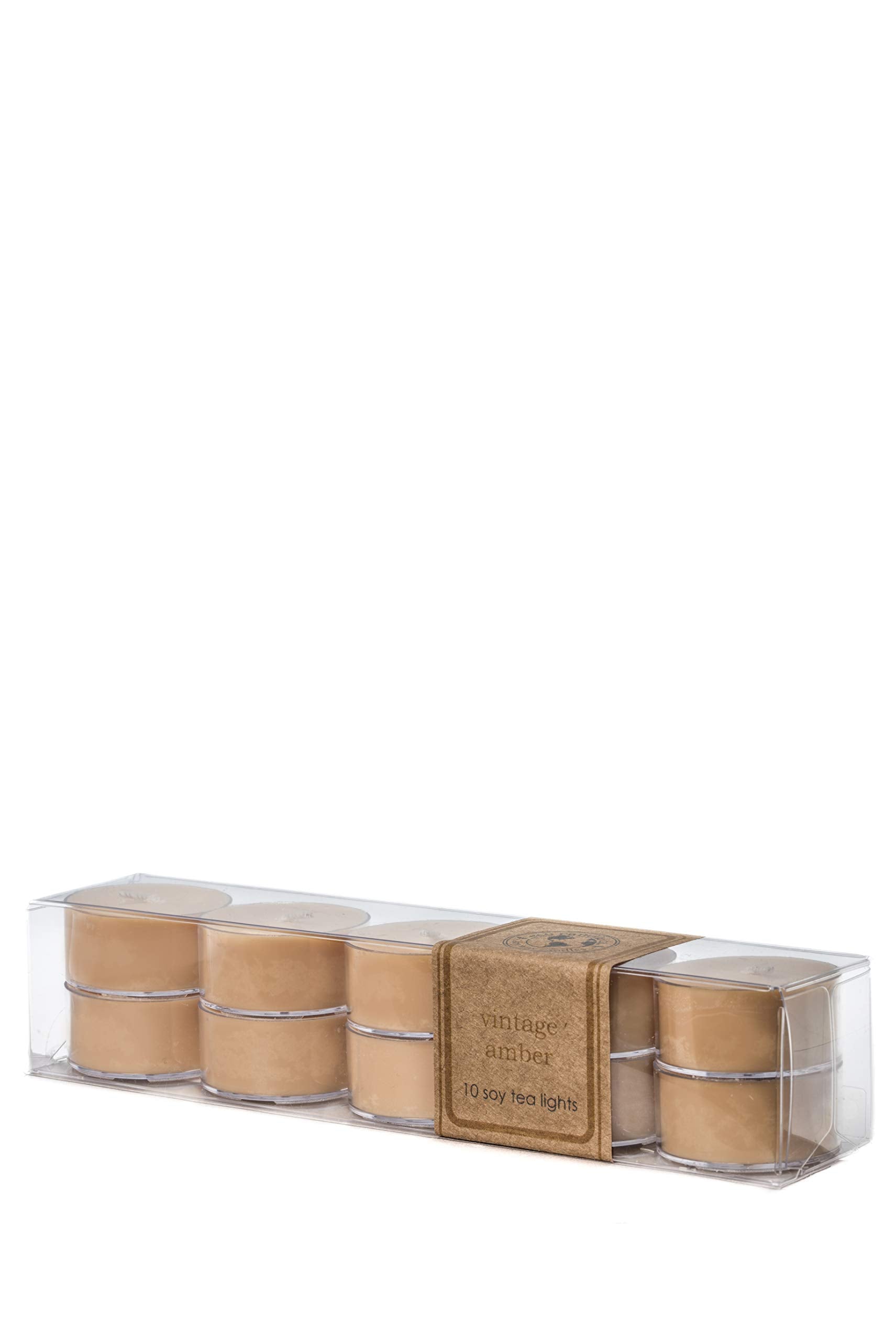 Eco Candle Co tea light amber pack showcases long-lasting clean burn for warm ambience.
