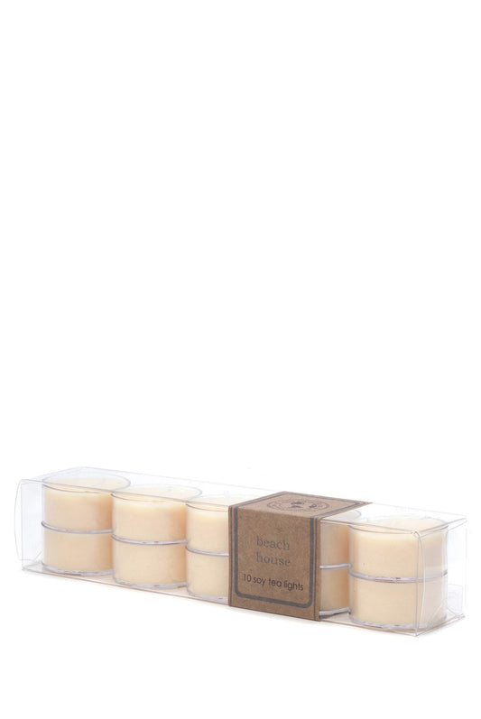 Eco Candle Co Beach House tea light offers fresh coastal ambiance and clean burn.