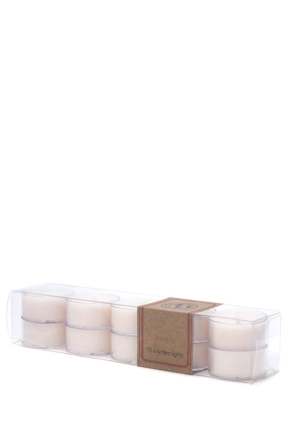 Eco Candle Co. tea light in Lavender scent provides a calming, long-lasting glow.