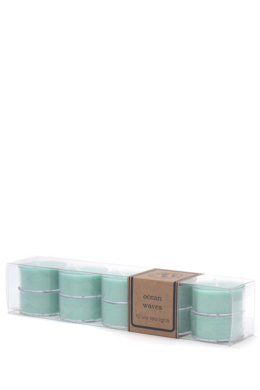 Eco Candle Co tea light Ocean Waves pack creates subtle marine ambiance.