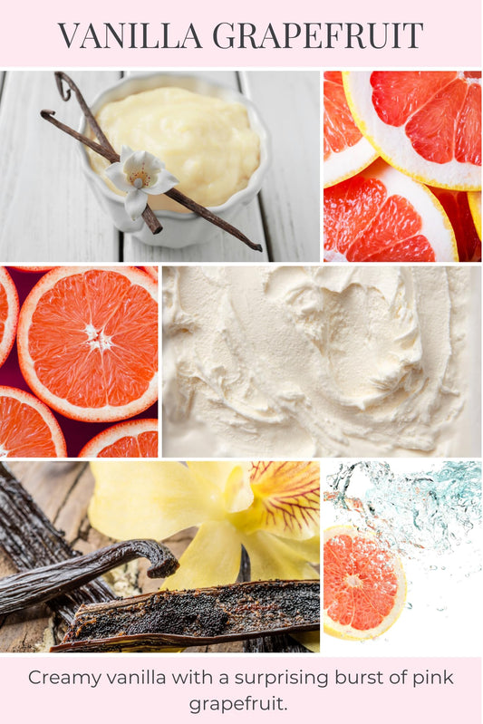 Eco Candle Co Vanilla Grapefruit tea light pack closeup reveals fragrance preview.
