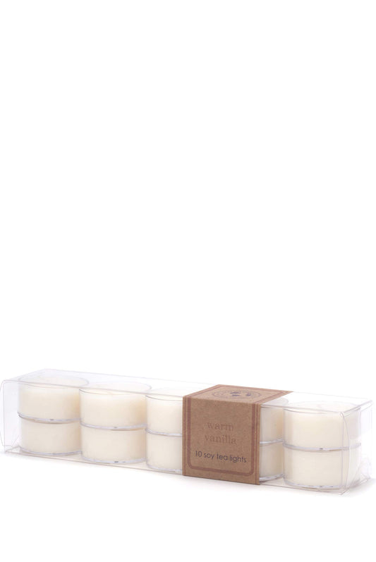 Eco Candle Co. tea light vanilla pack provides clean-burning vanilla ambiance for cozy evenings.