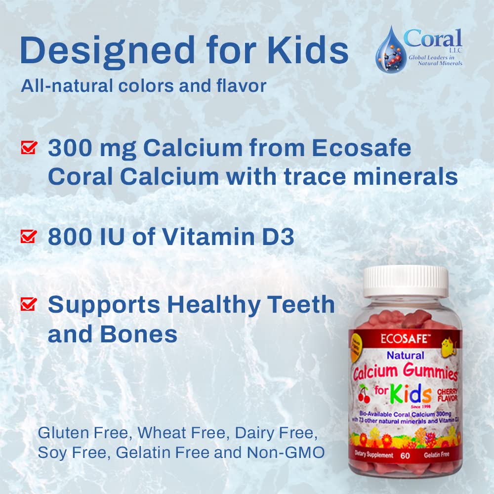 ECO SAFE Coral Calcium D3 Kids Gummies closeup highlighting soft chewy texture