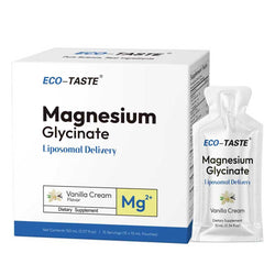 Eco-Taste magnesium glycinate liposomal pouch in vanilla pack for brain support.