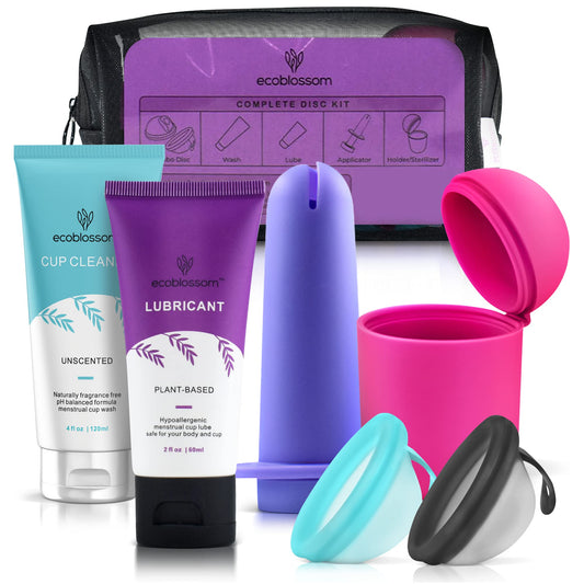 EcoBlossom Reusable Disc kit with accessories for a comfortable period experience.