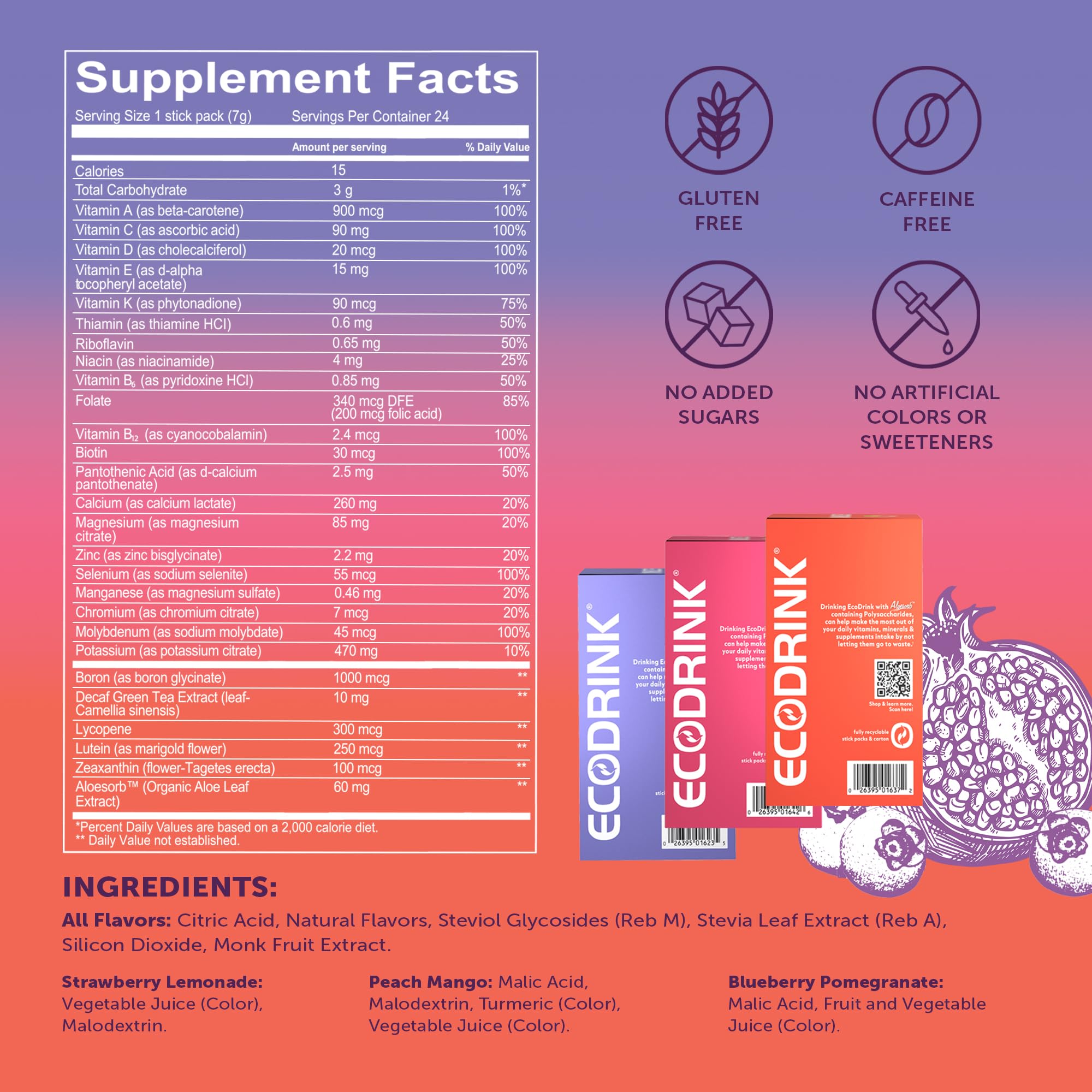 Eco Drink Lily of the Desert Peach Mango packets deliver flavorful hydration and essential nutrients