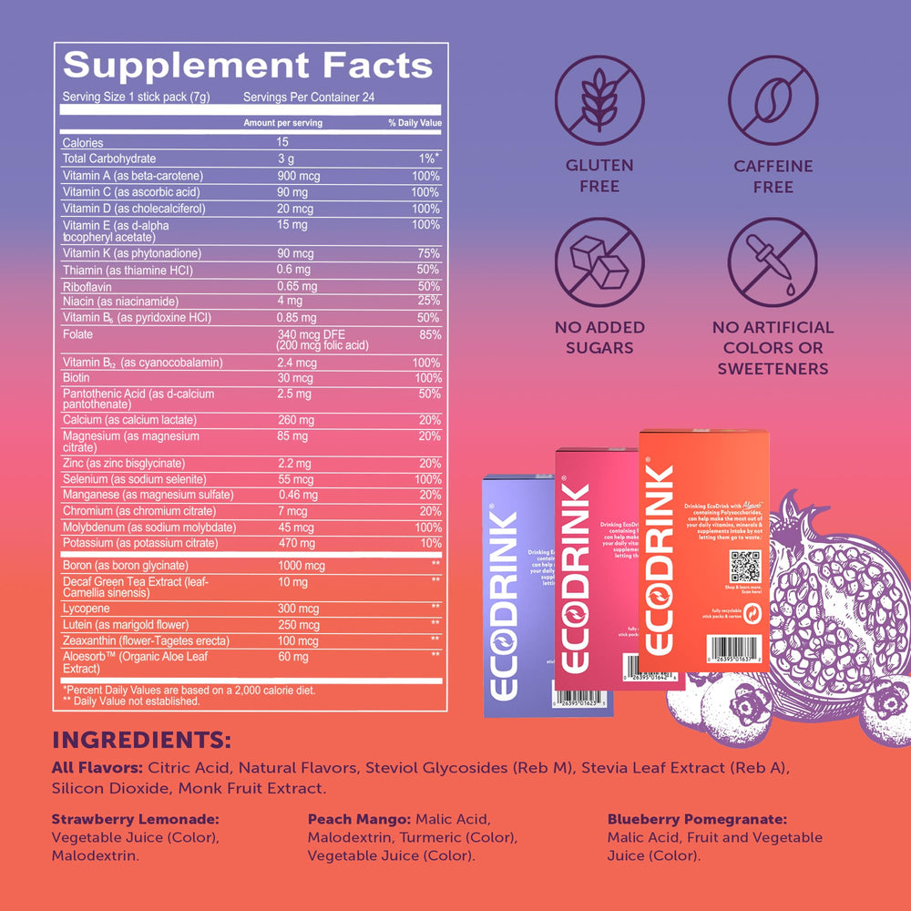 Eco Drink Lily of the Desert Peach Mango packets deliver flavorful hydration and essential nutrients
