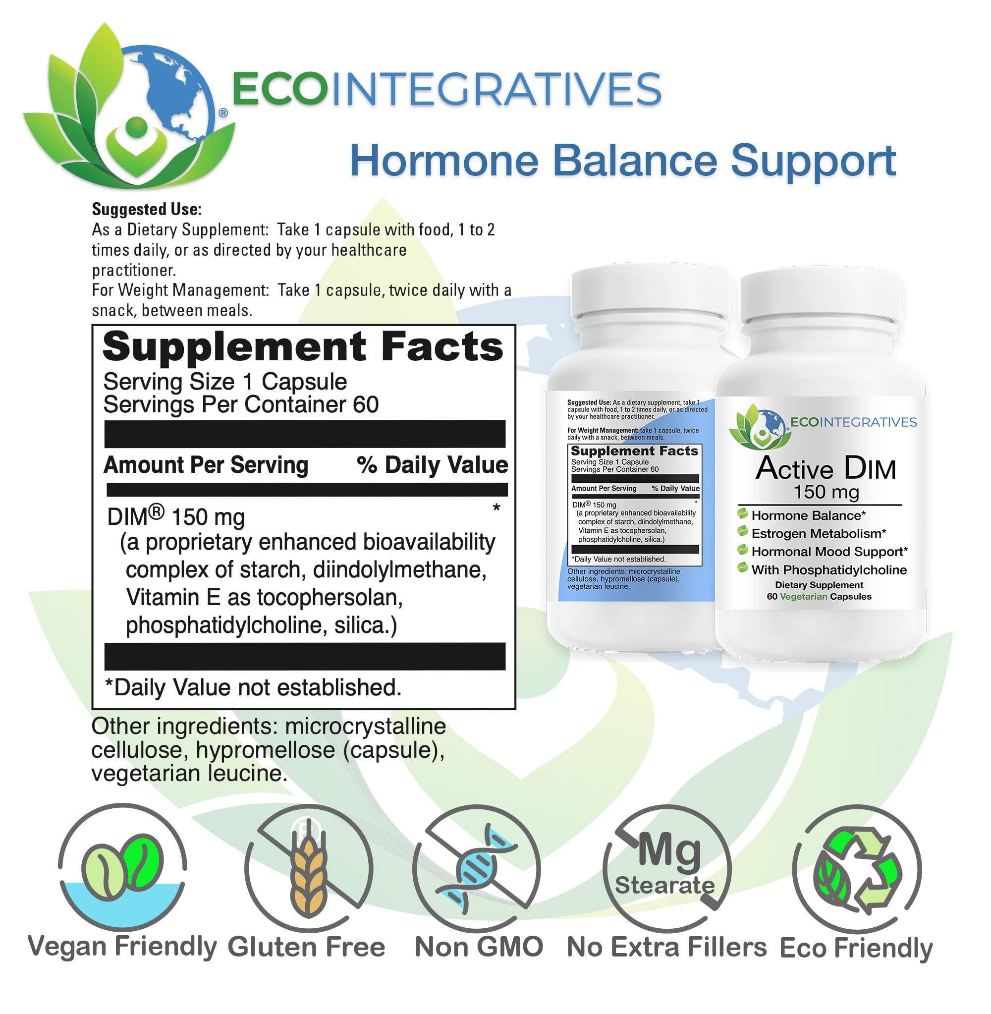EcoIntegratives Active DIM label clearly shows vegan, gluten-free formulation.