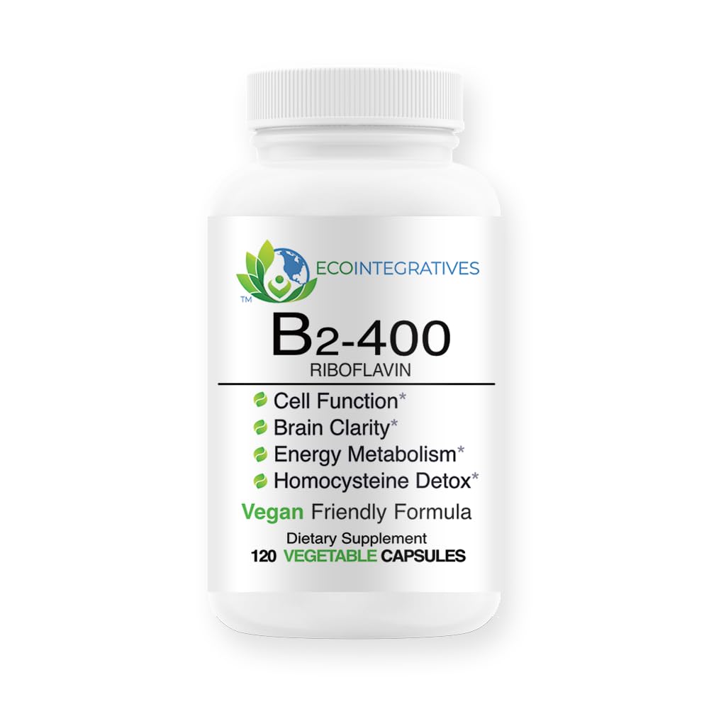 EcoIntegratives B2-400 bottle and riboflavin capsules emphasizing energy support.