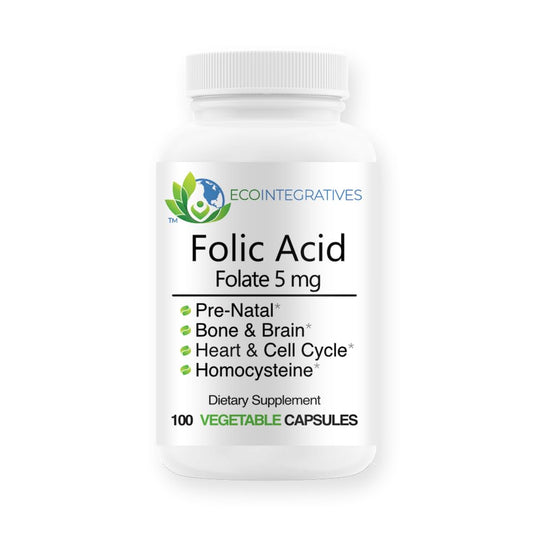 EcoIntegratives Folate bottle close-up, vegan capsules for reproductive health.