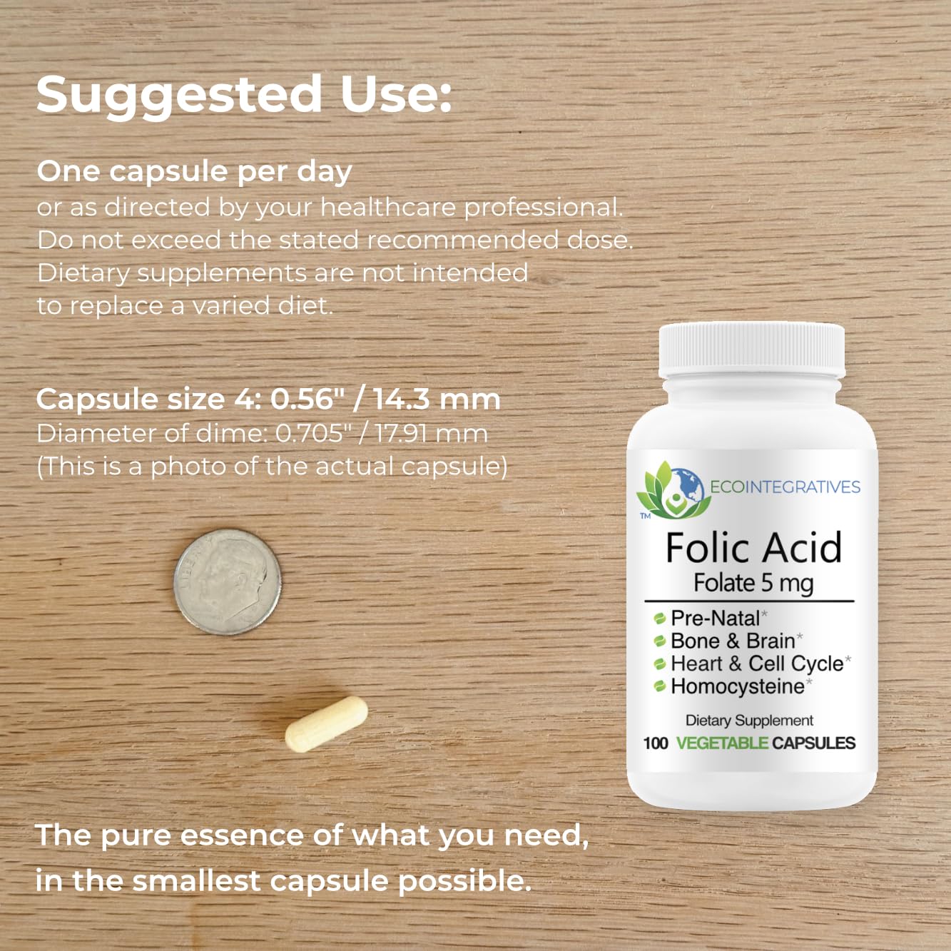 EcoIntegratives Folate capsules in bottle, allergen-free and vegan.