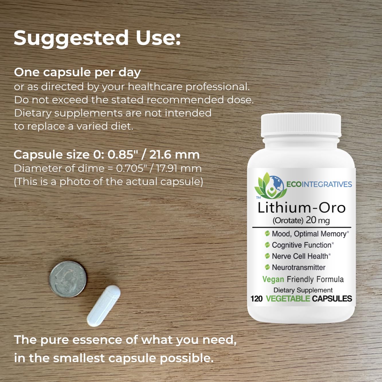 EcoIntegratives Lithium Orotate label displaying 20 mg elemental lithium content.