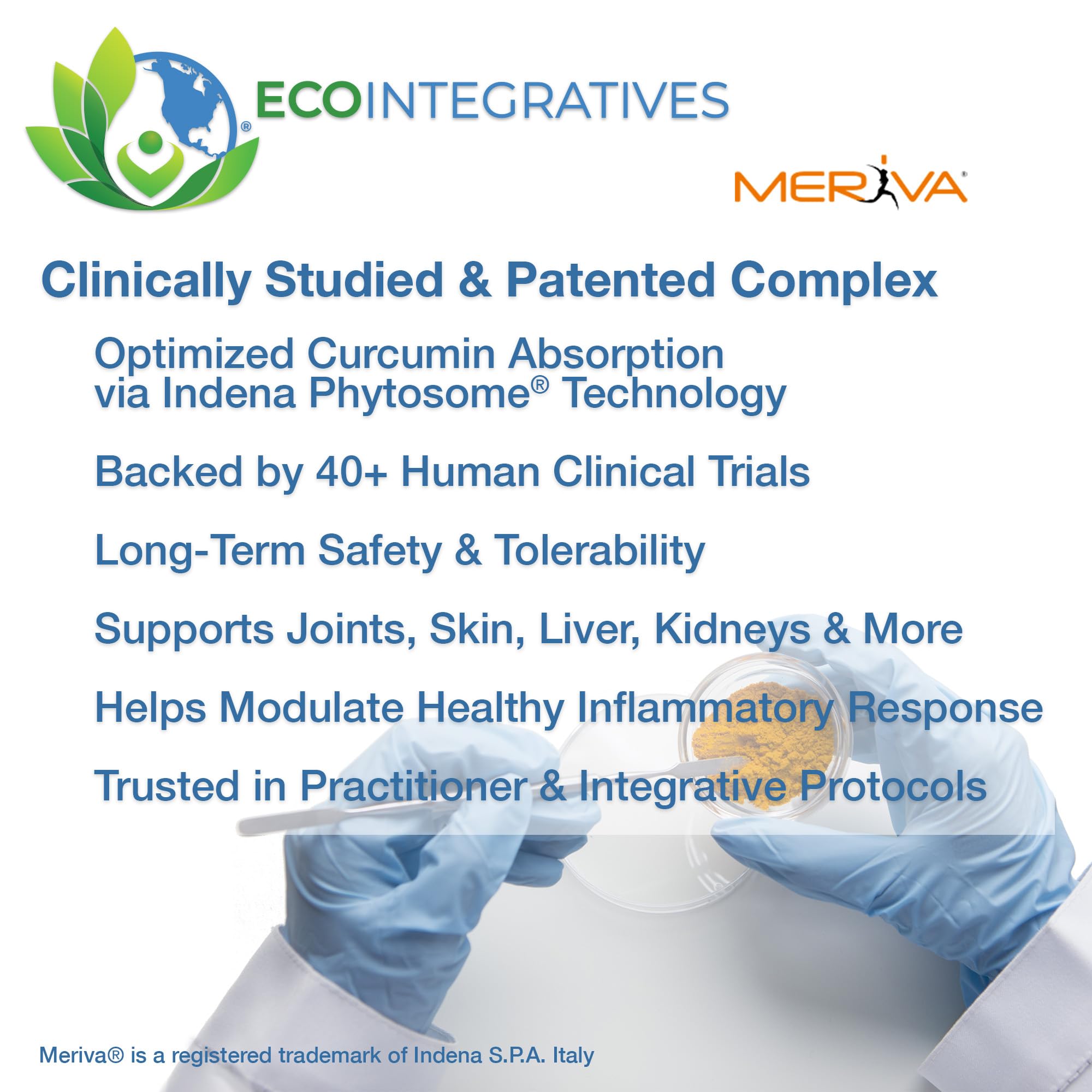 EcoIntegratives Meriva Curcumin bottle on a desk for daily wellness routine
