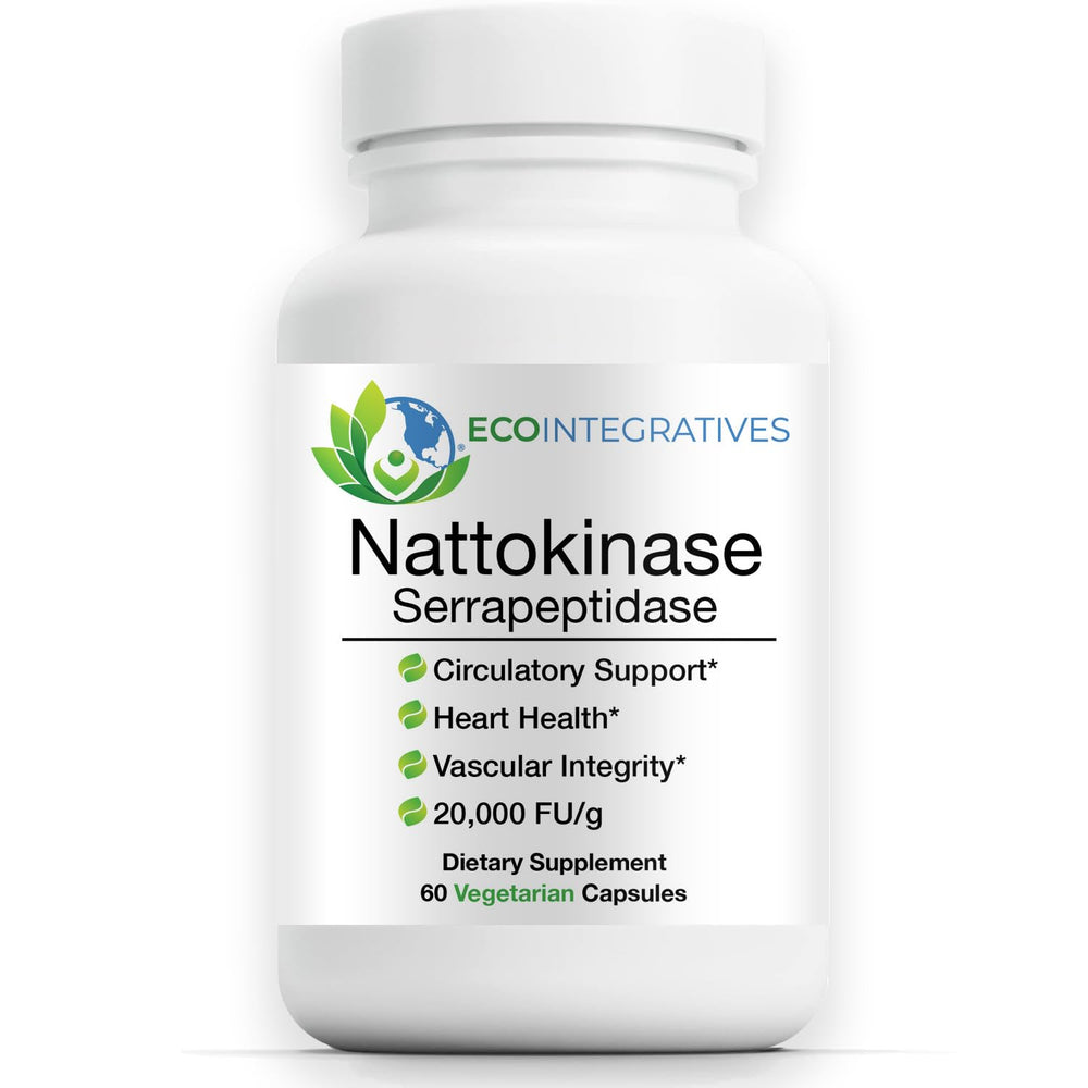 EcoIntegratives nattokinase-serrapeptidase bottle front for cardiovascular support.