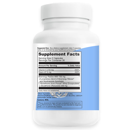 EcoIntegratives RiaGev NAD capsules highlighting bioavailable energy