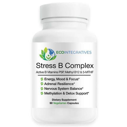 EcoIntegratives Stress B Complex bottle front shows complete B vitamin blend for daily support