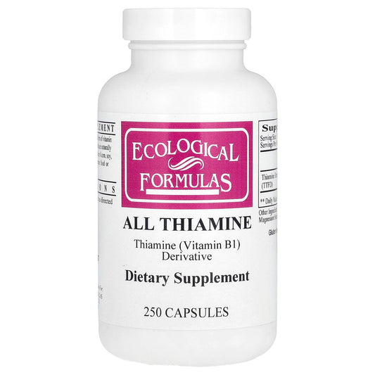 Ecological Formulas All Thiamine bottle showing a dietary supplement for daily nutrition.