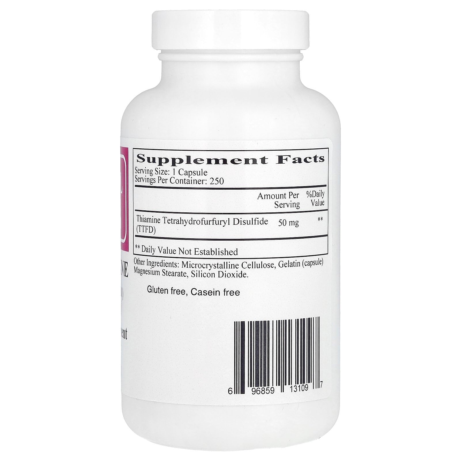 Ecological Formulas All Thiamine capsules close-up illustrating convenient daily capsules for consistent vitamin B1 intake.