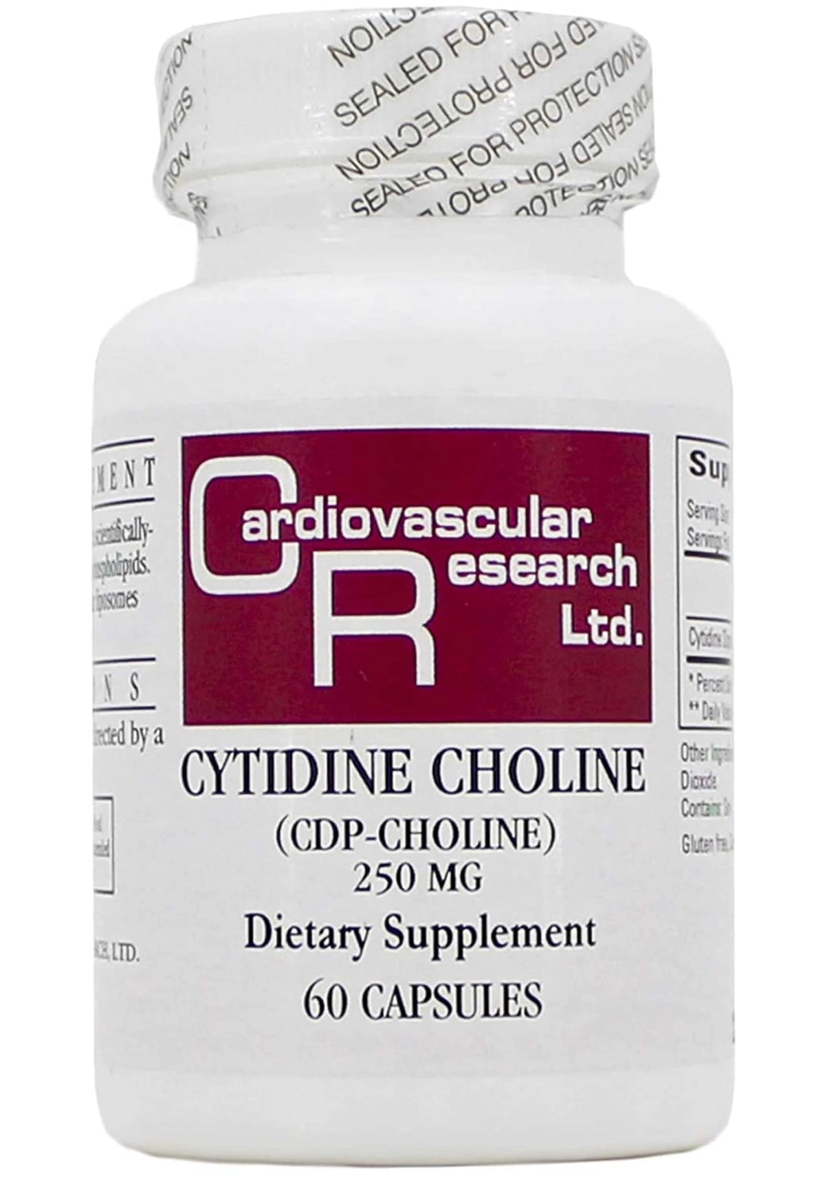 Ecological Formulas Cytidine Choline 250 mg bottle with capsules, ideal for daily supplementation.