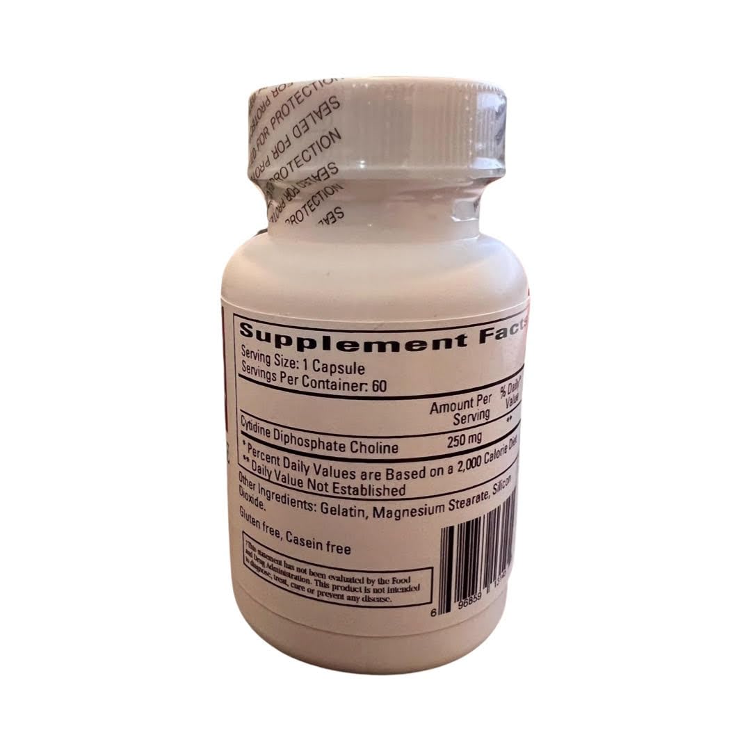 Close-up of Ecological Formulas Cytidine Choline capsules, convenient daily wellness option.