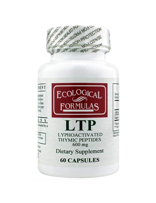 Ecological Formulas Lyphoactivated Thymic Peptides bottle with easy-to-swallow capsules for thymus support.