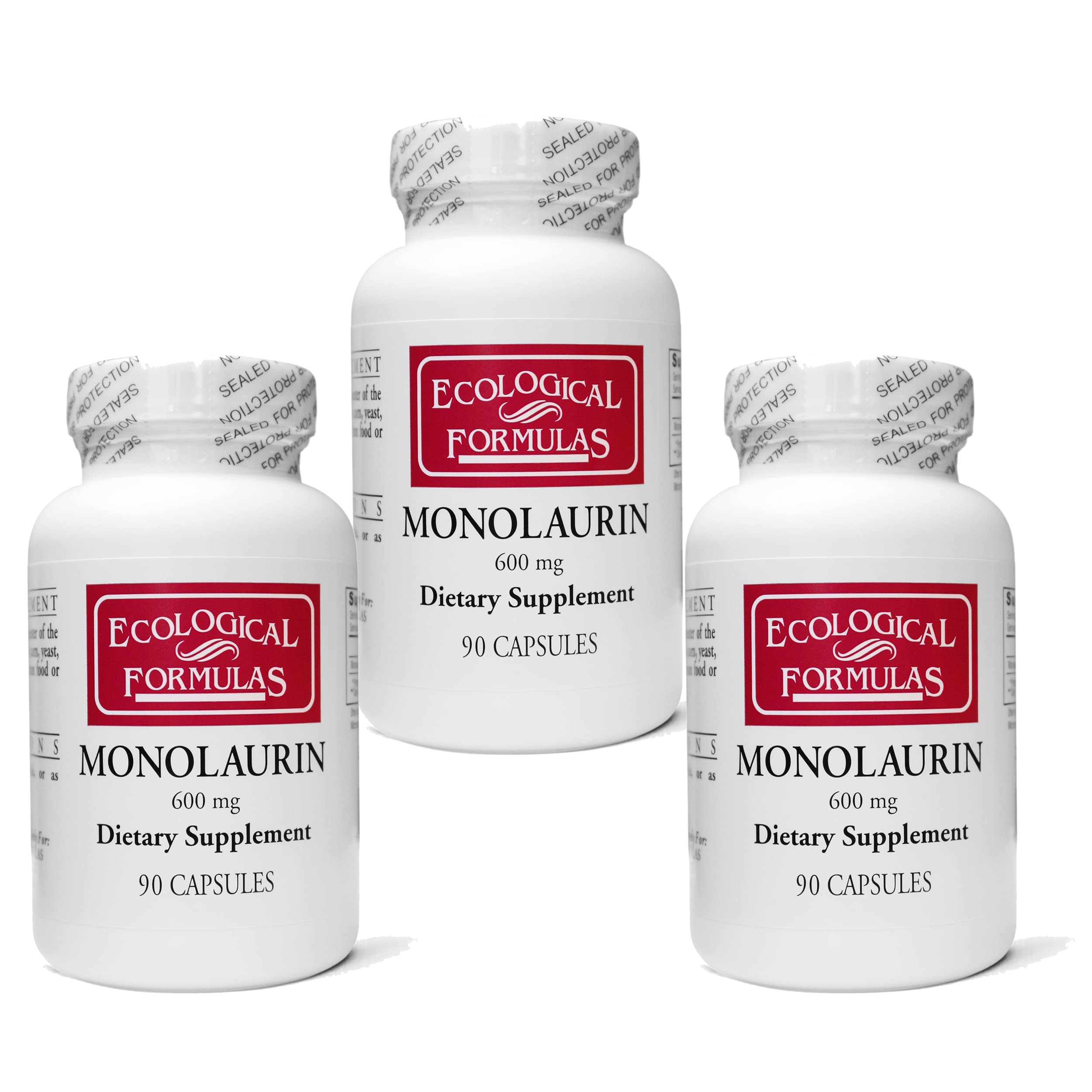 Ecological Formulas Monolaurin 600mg bottle pour supports daily immune wellness.