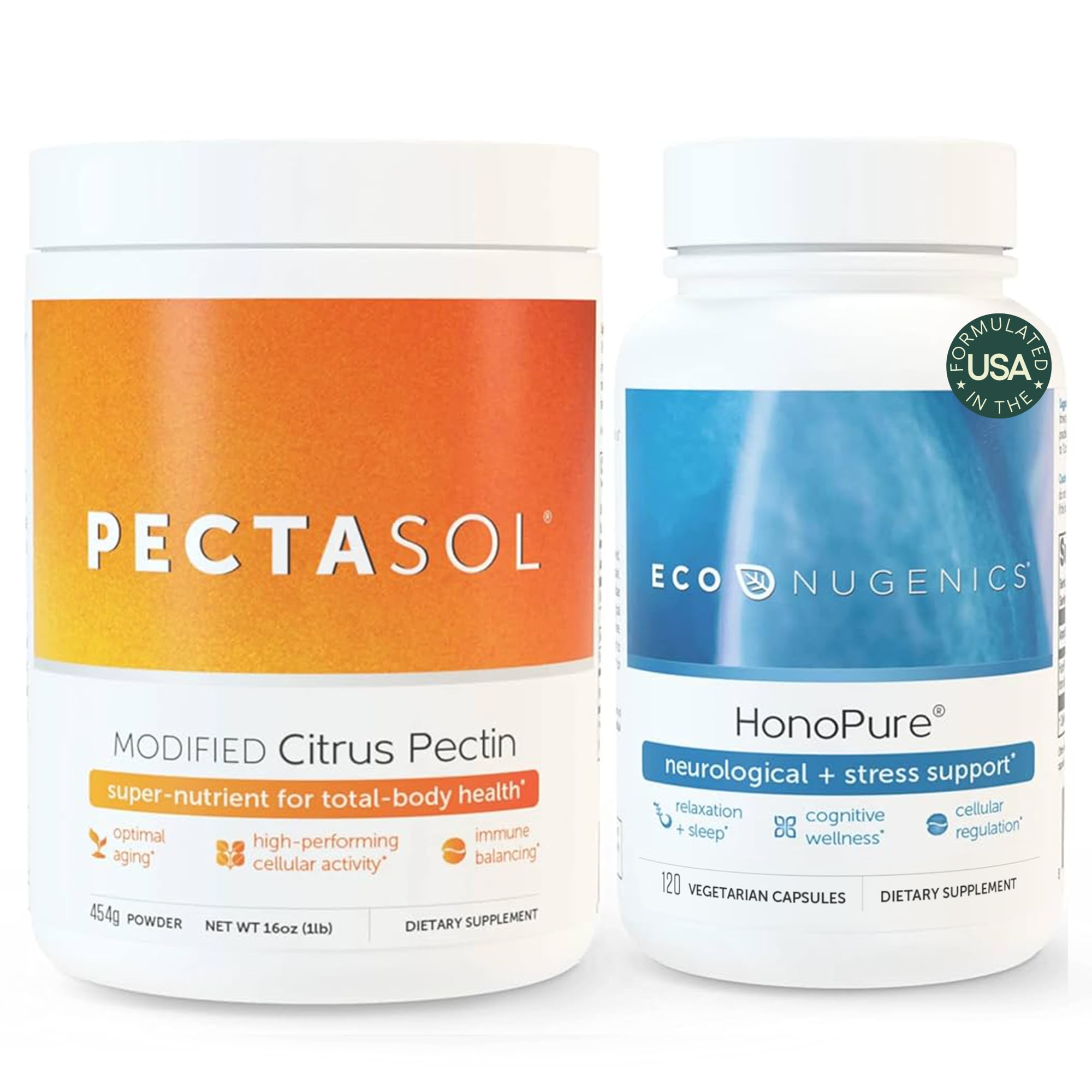 EcoNugenics brain health bundle shown with capsules and powder for cognitive support