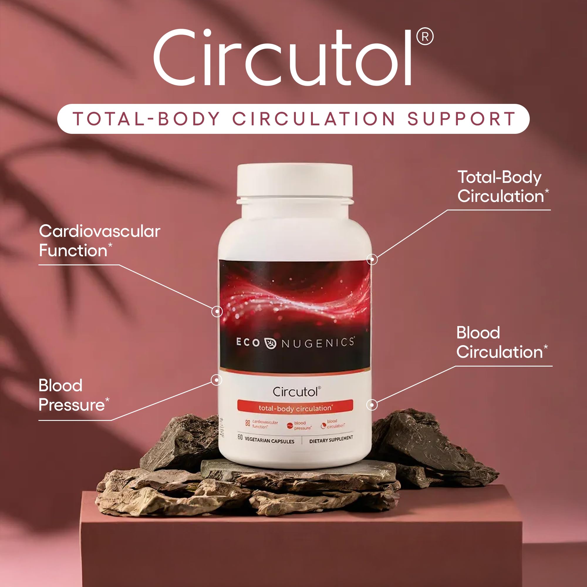 EcoNugenics Circutol capsules pouring to suggest easy daily heart support