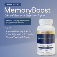 EcoNugenics Memory Boost capsules closeup for easy daily dosing and mental clarity