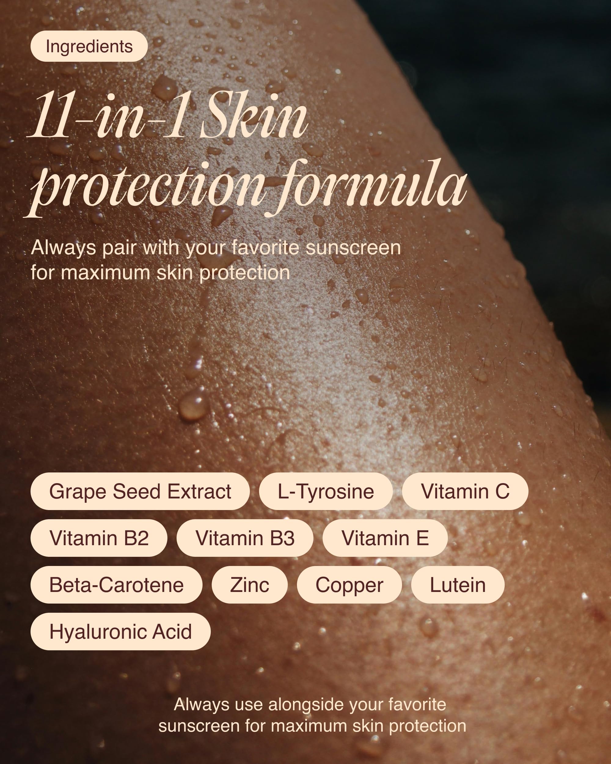 Ecosh Golden Skin ingredients visual emphasizes vitamins and minerals for skin.