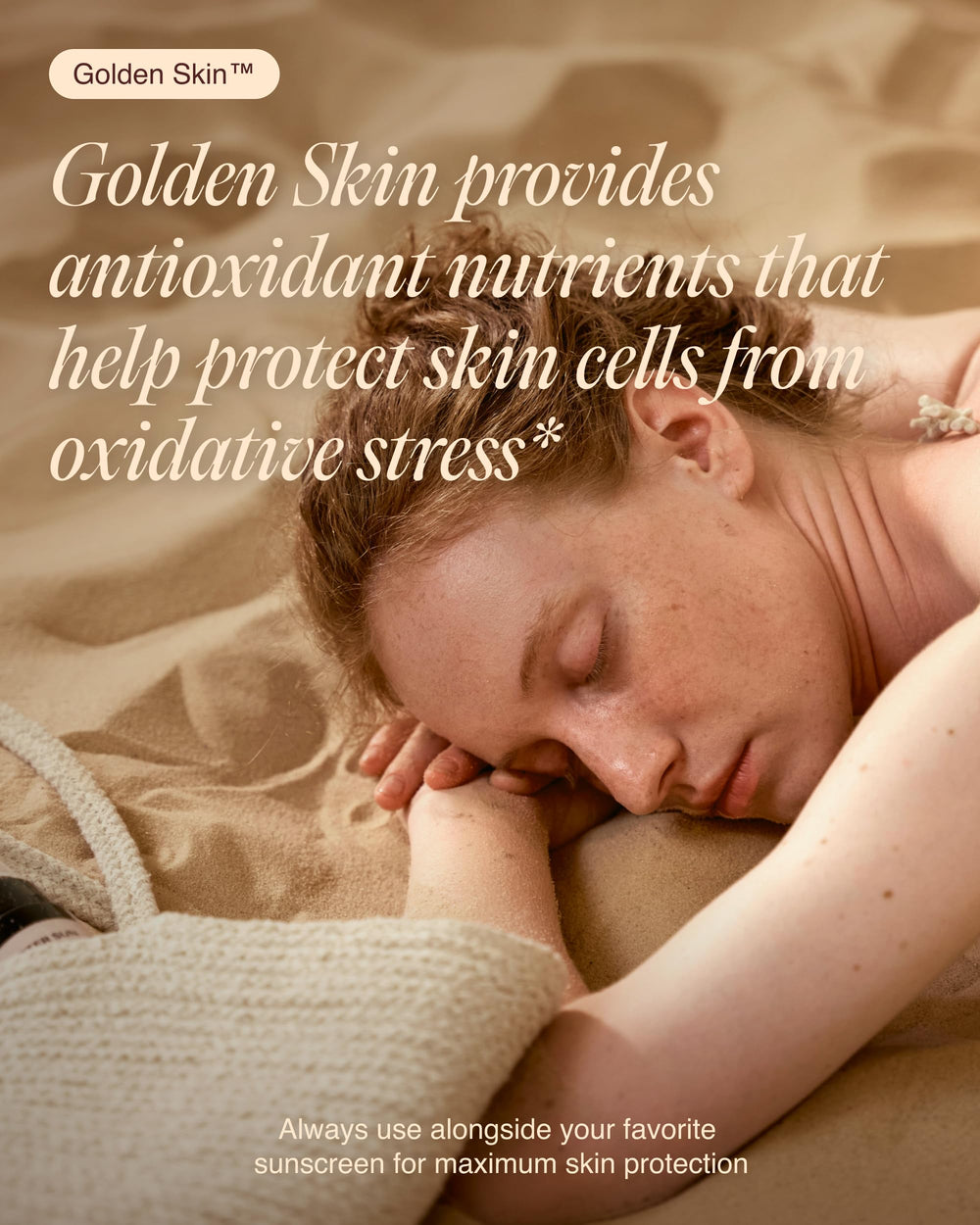 Ecosh Golden Skin with SPF reminder promotes integrated sun care.