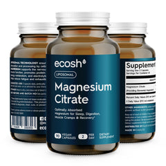 Ecosh Liposomal Magnesium Citrate bottle promotes high absorption for daily support.