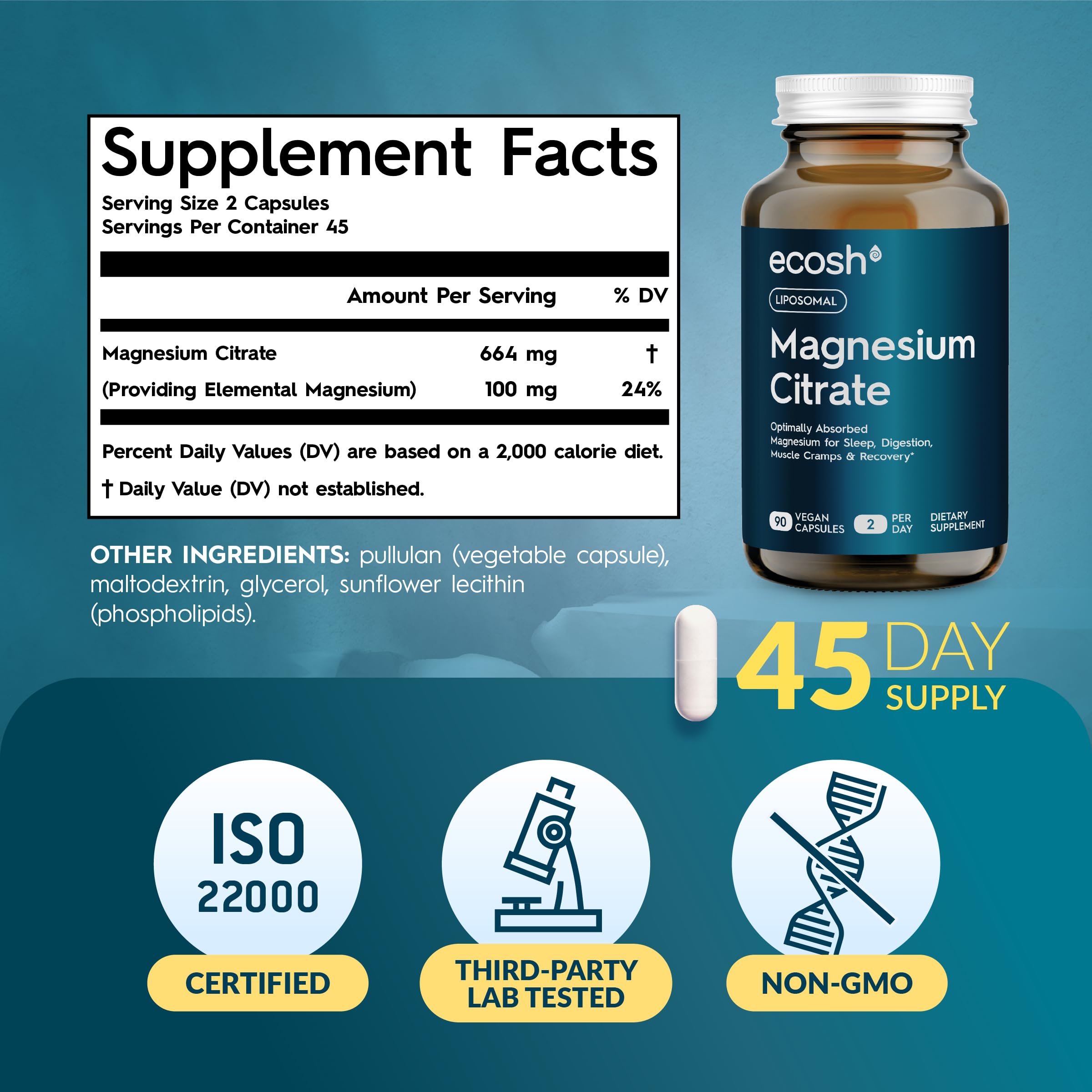 Ecosh Liposomal Magnesium Citrate workout scene hints at improved muscle recovery.