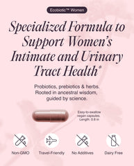 Ecosh probiotic capsules close-up emphasizing vegan formula and capsule quality.