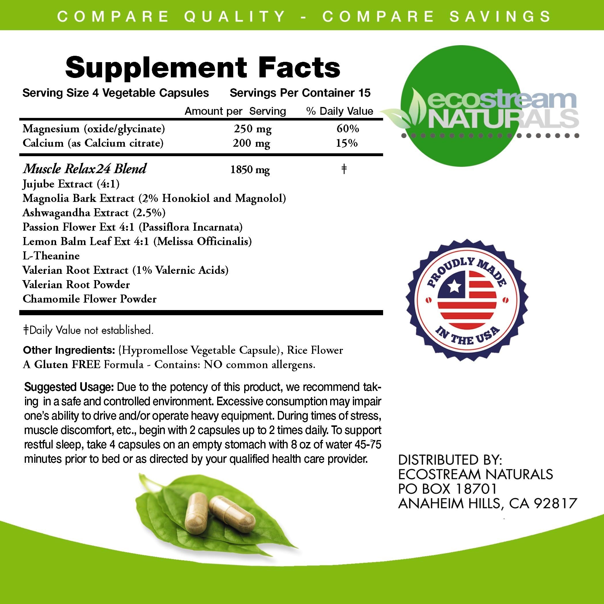 ecostream Naturals Relaxant bottle-label emphasizes maximum strength and value.
