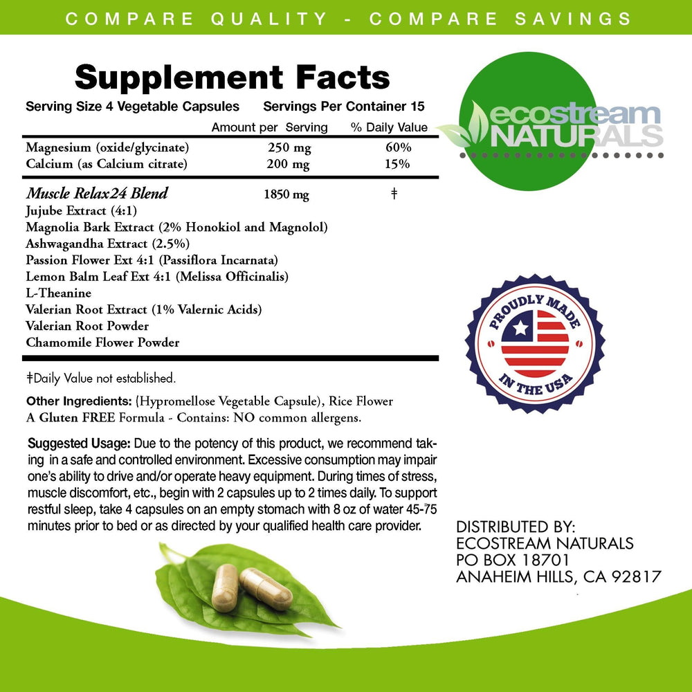ecostream Naturals Relaxant bottle-label emphasizes maximum strength and value.
