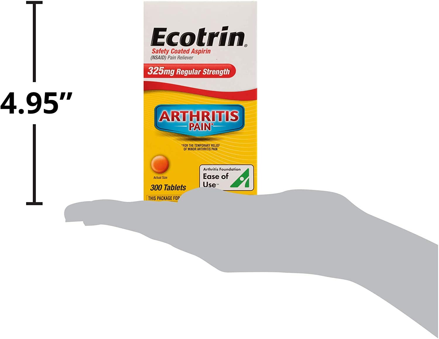 Ecotrin packaging close-up emphasizes enteric coating and safety benefits.
