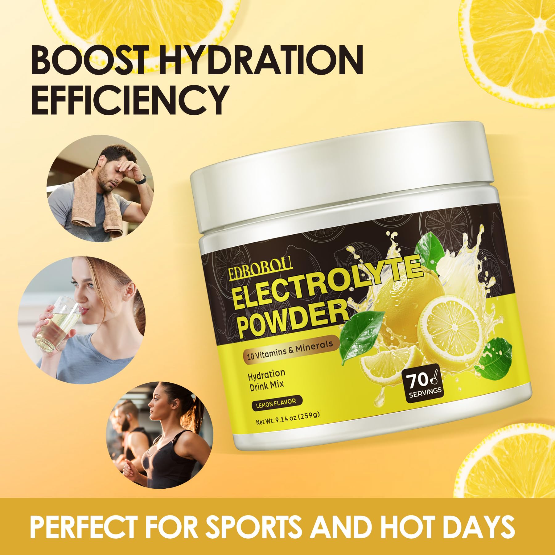 Pouring EDBOBOU Lemon Electrolyte into a glass during hot weather.