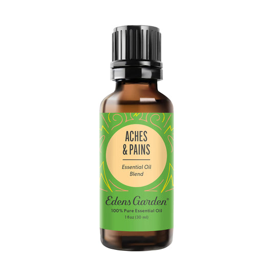 Edens Garden Aches and Pains bottle with a calming aroma for family use