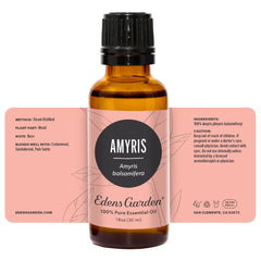Edens Garden Amyris essential oil used in a massage and skin care blend.