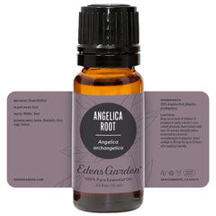 Lifestyle shot showing earthy herbaceous ambiance with Angelica Root Oil.