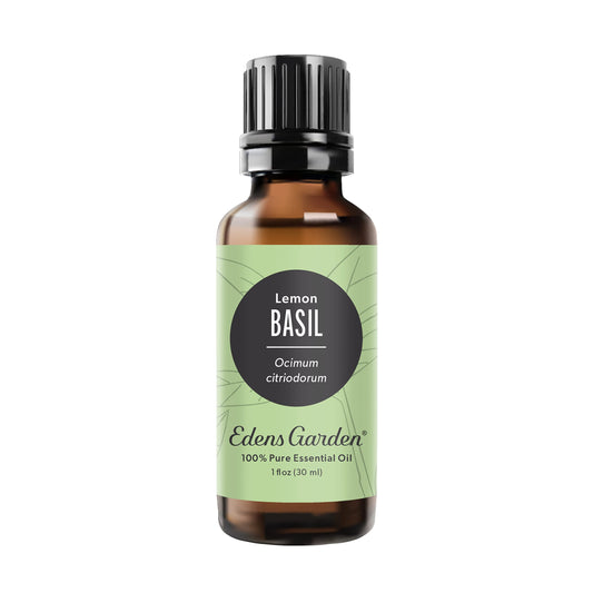 Edens Garden Basil-Lemon bottle front showcases a refreshing citrus-herbal aroma.
