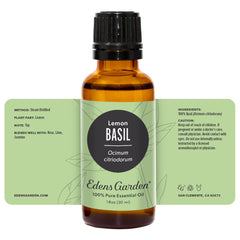 Edens Garden Basil-Lemon ingredients graphic reinforces GC-MS transparency.