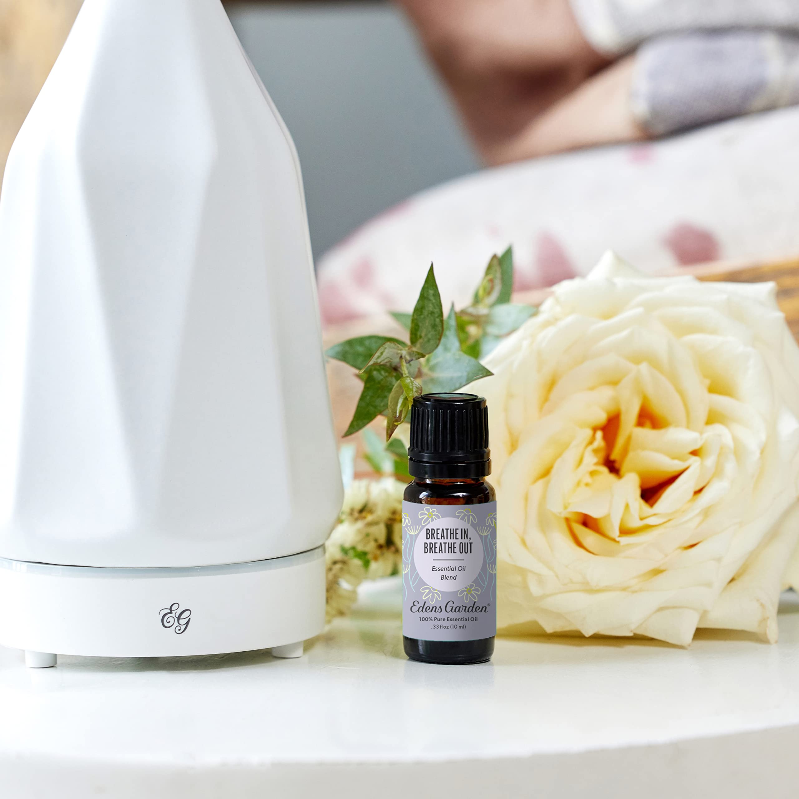 Edens Garden Breathe In Breathe Out diffuser in use for calming aroma