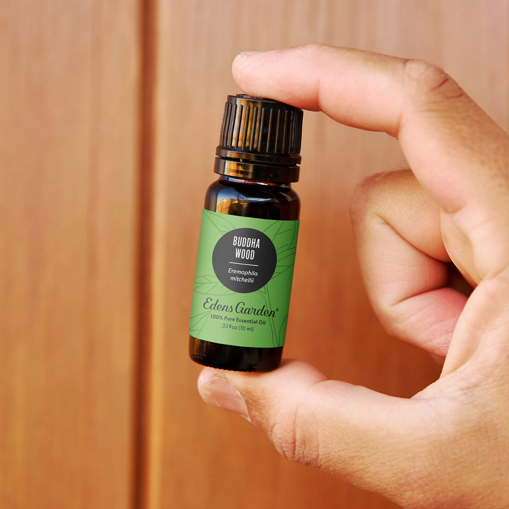 Edens Garden Buddha Wood diffuser mist creates a grounded, earthy ambiance.