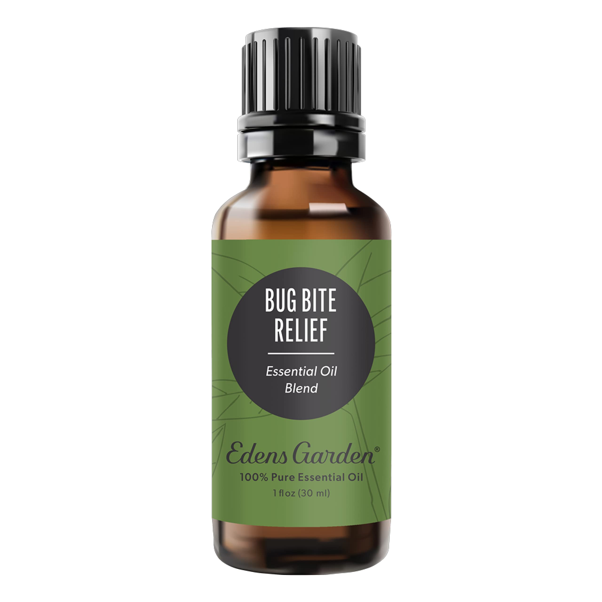 Edens Garden Bug Bite Relief bottle close-up highlighting premium essential oil blend for skin comfort