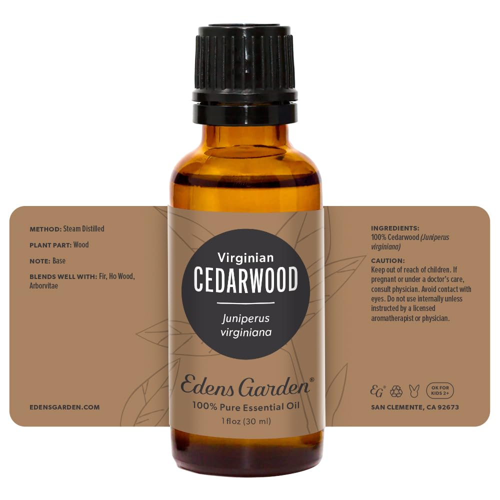 Edens Garden Cedarwood Virginian oil bottle packaging signals quality and value