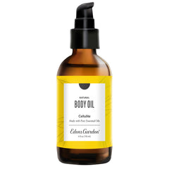 Edens Garden cellulite oil bottle showing pure essential oil blend for moisturized skin
